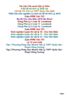 Đề thi thử THPT Quốc gia môn Vật lý năm 2020 - Đề số 01 - Đỗ Ngọc Hà (Có đáp án)